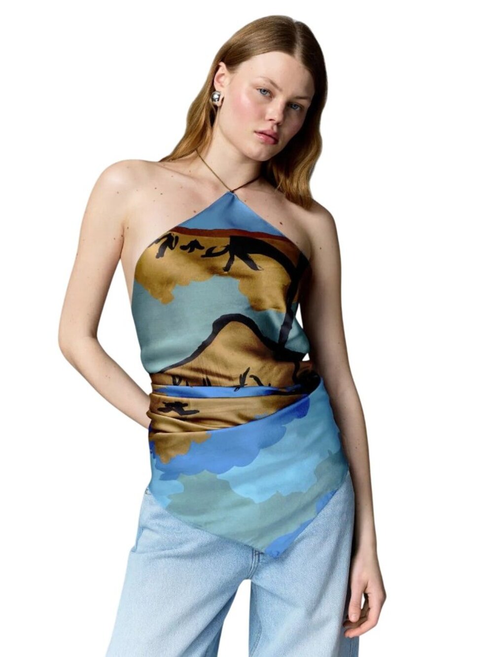 Soleil Soleil Scarf Top One Size Womens Silk Tie Halter Tank Blouse